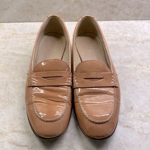 J Crew blush colored patent penny loafers